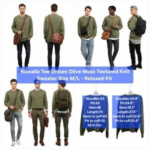 Kuwalla Tee Unisex Olive Moss Textured Knit Sweater Size M/L - Relaxed-Fit